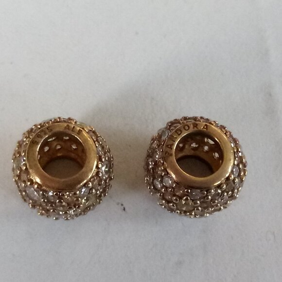 set of 2 Authentic Pandora Rose Gold Plated Pave Lights CZ Charm Bead ALE R - Picture 3 of 7